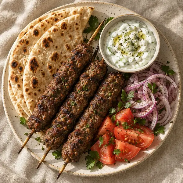Lamb kofta with flatbreads
